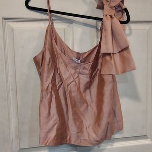 NWT Gianni Bini Size L Elegant Women's Tan Scoop Neck Bow Shoulder Top